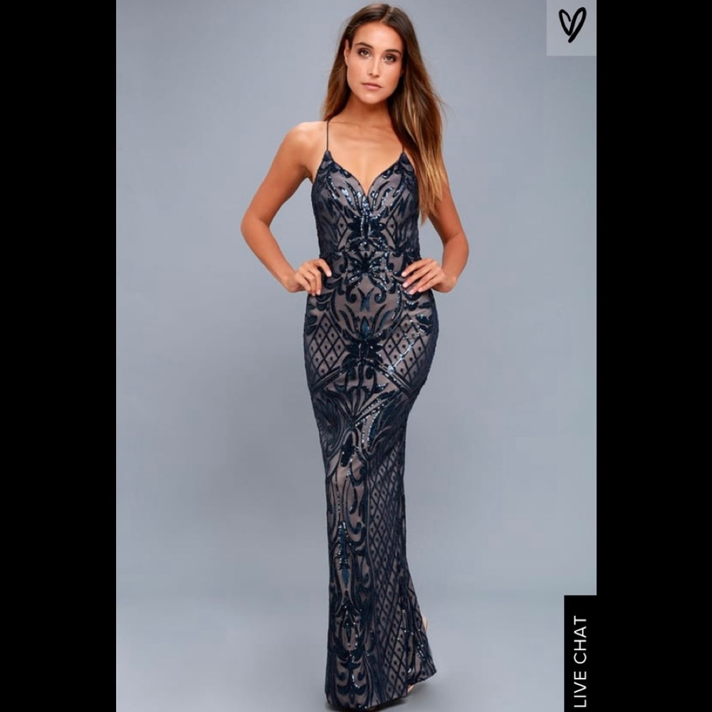 RUBY NAVY BLUE SEQUIN LACE-UP MAXI DRESS